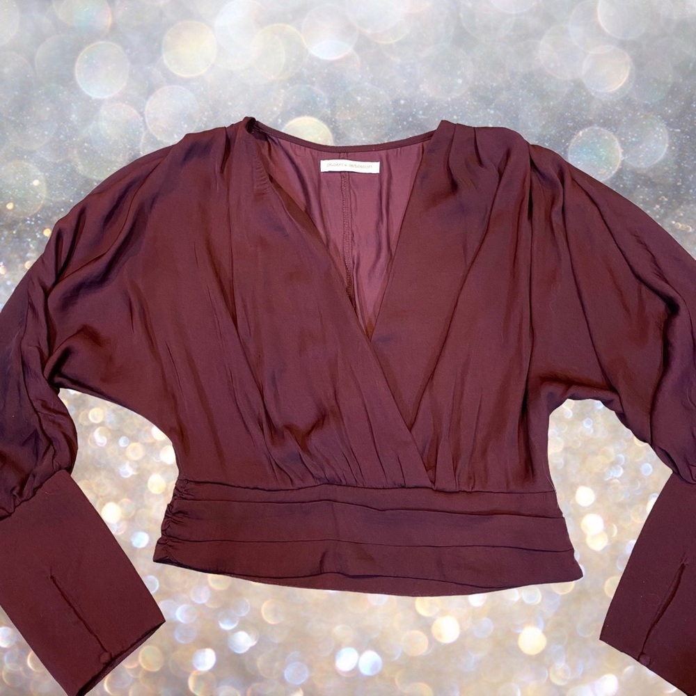 Stunning burgundy silk feel Pookie and Sebastian dolman sleeve Cocktail top S